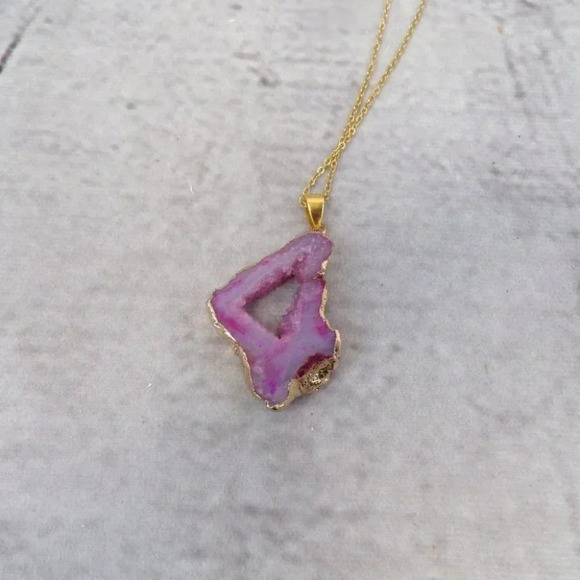 Purple Geode Necklace With Golden Accents - Picture 3 of 3